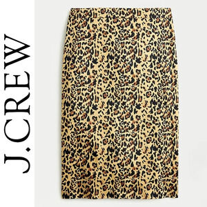 J CREW No. 2 Pencil Skirt in Leopard Print Bi-stretch Cotton Elastane, Lined, 2P